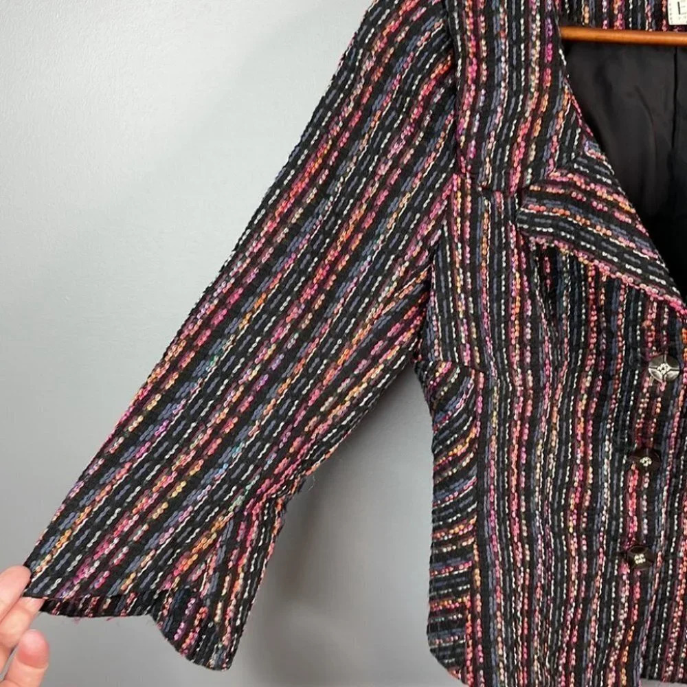 ISABELLE ELIE Multicoloured Tweed Blazer 3/4 Tulip Sleeve Single Breasted Size S - Picture 4 of 12